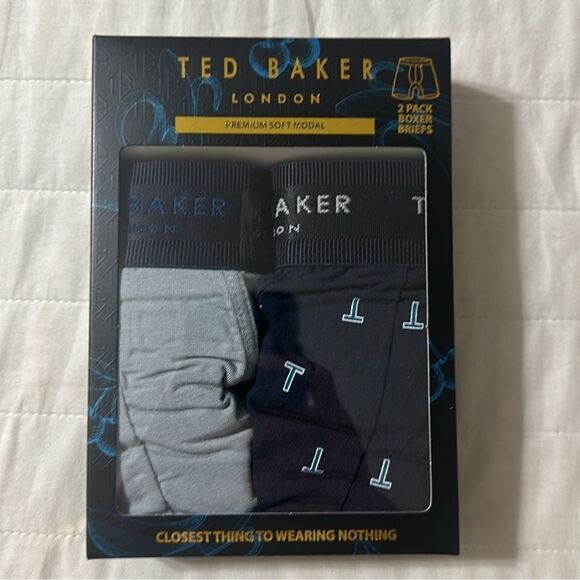 Ted Baker S Premium Soft Modal Navy Gray Boxer Briefs Pack of 2 - Picture 2 of 5